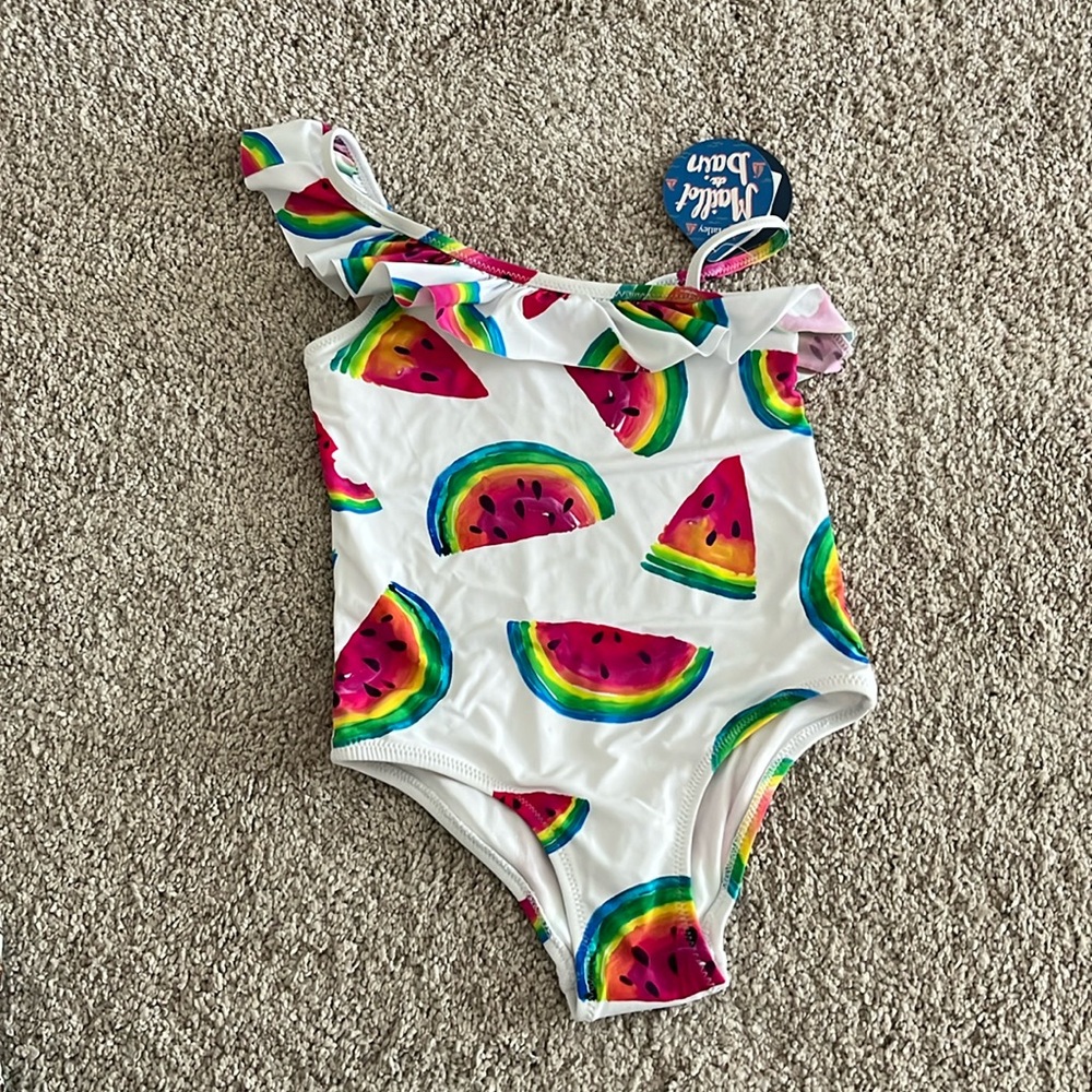 HATLEY Watermelon One Shoulder Ruffle Swimsuit | Size 5